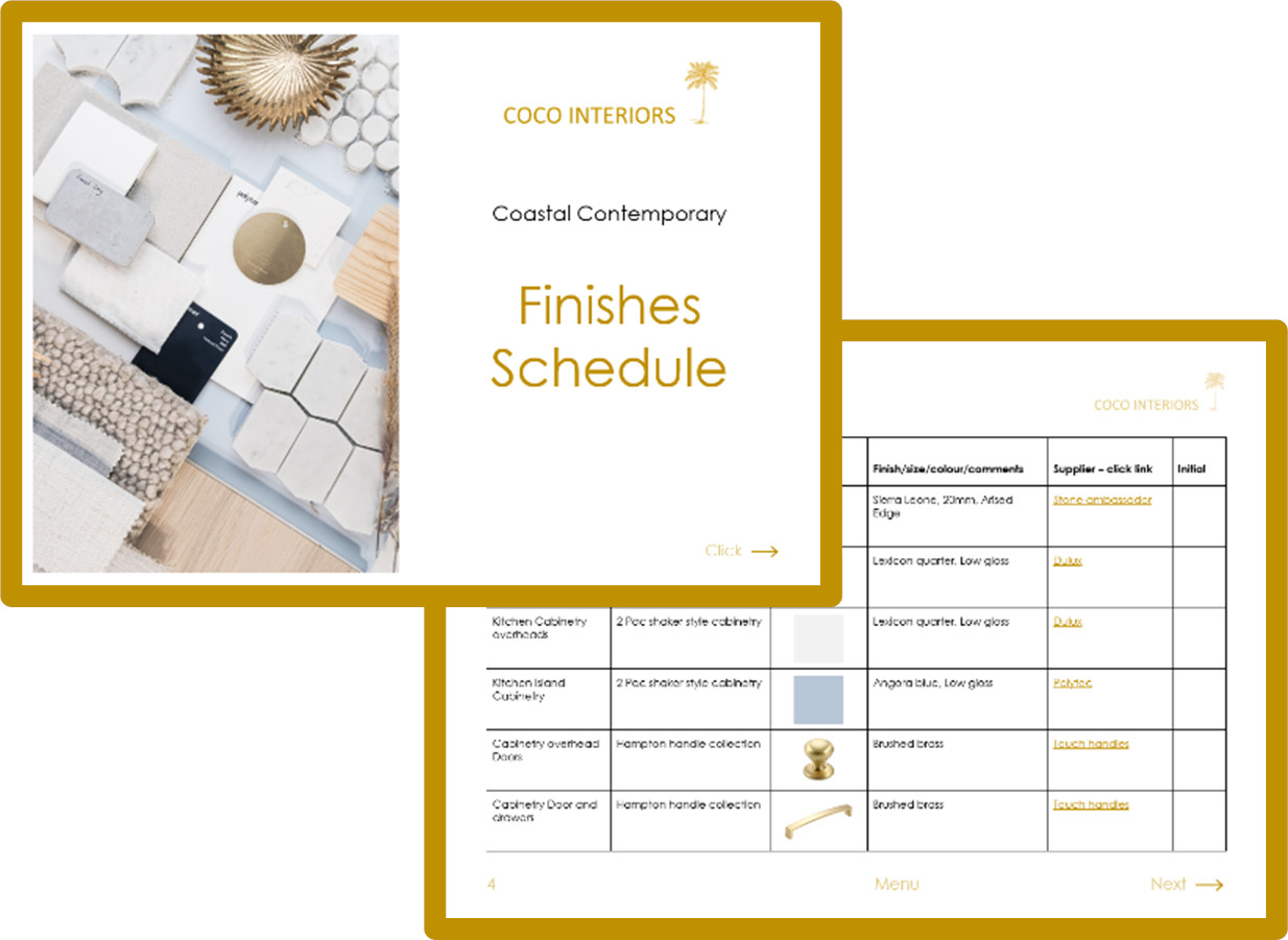 Coastal Contemporary Finish Schedule