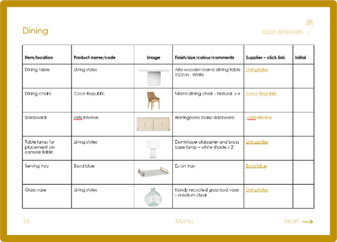 FURNITURE SCHEDULES